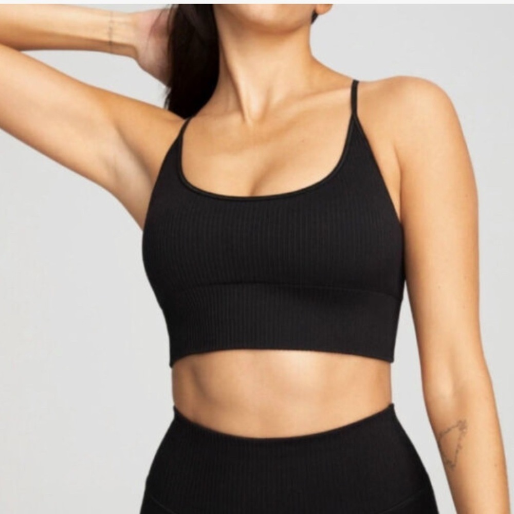 good american black ribbed strappy bra size 1/2 brand new